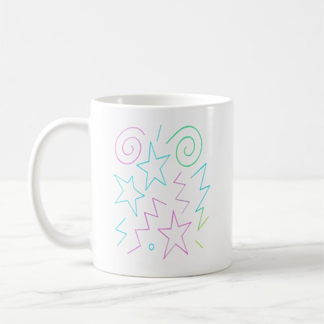 Taza De Café Neon Glow Stars & Swirls Pattern (Izquierda)