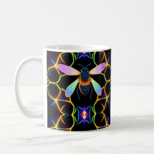 Taza De Café Neon Honeybee vibrante con abstracto Hexagonal