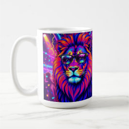 Taza De Café Neon Lion Party Animal – Colourful Retro Graphic