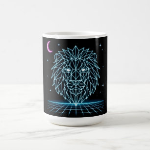 Taza De Café Neon Lion Synthwave - Rey Predator Retro