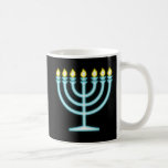 Taza De Café Neon Menorah<br><div class="desc">Menorah azul en estilo de señas de neón.</div>