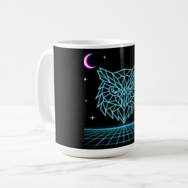 Taza De Café Neon Owl Synthwave - Retro Night Watcher (Anverso izquierdo)