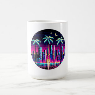 Taza De Café Neon Pixel Palm Trees - Cyberpunk Night City Art