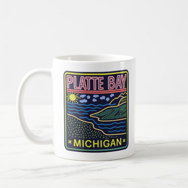 Taza De Café Neon Platte Bay Michigan (Izquierda)