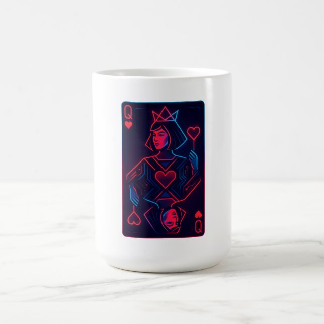 Taza De Café Neon Queen of Hearts — Synthwave retro-futurista (Centro)