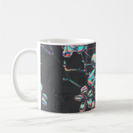 Taza De Café Neon Sakura Glitch – Futuristisches Blumenmuster