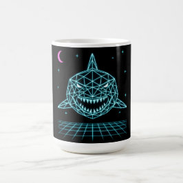 Taza De Café Neon Shark Synthwave - Depredador Oceánico Retro