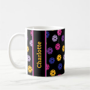 Taza De Café Neón sobre pickleball negro, nombre personalizado