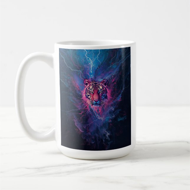 Taza De Café Neon Thunder Tiger Abstract Electric Glow (Izquierda)