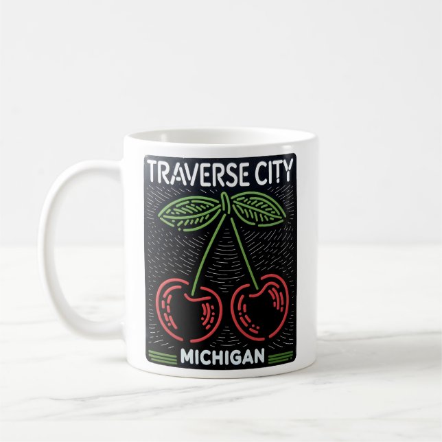 Taza De Café Neon Traverse City Michigan Cherries (Izquierda)