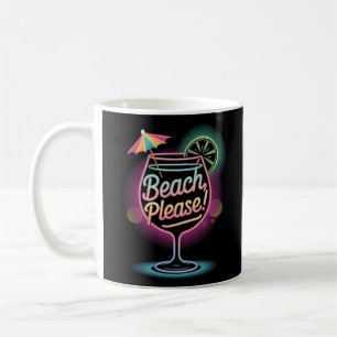Taza De Café Neon Tropical Coctail "Beach Please" Retro Summer