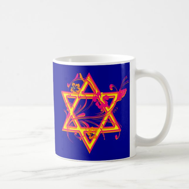 Taza De Café Neon Tropical Hibiscus Star de David (Derecha)