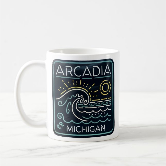 Taza De Café Neon Wave Arcadia Michigan (Izquierda)
