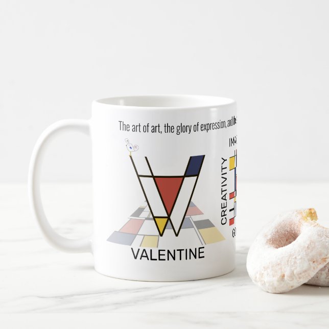 Taza De Café Neoplasticism Art Stylish Monogram. Letter V (Con donut)