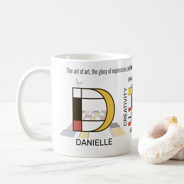 Taza De Café Neoplasticismo Monograma Art Elegante. Letra D (Con donut)