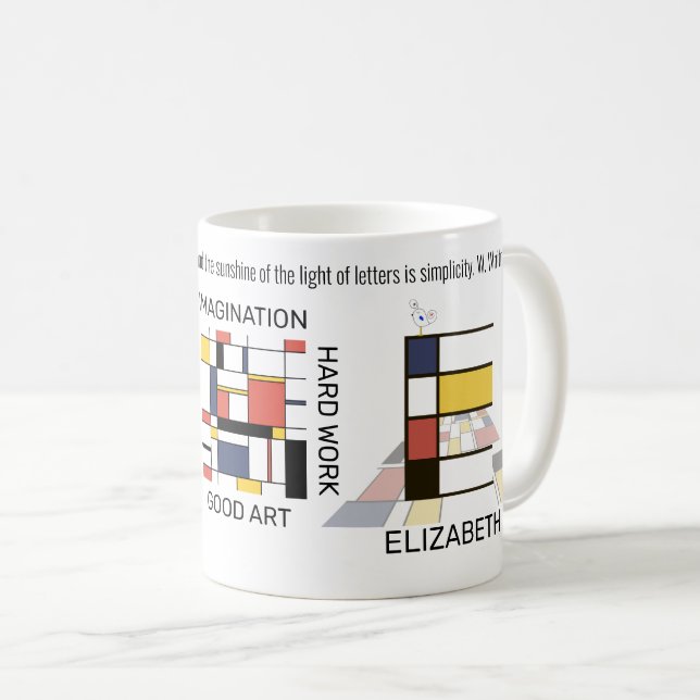 Taza De Café Neoplasticismo Monograma Art Elegante. Letra E (Anverso derecho)