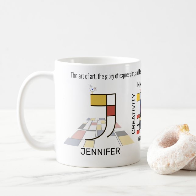 Taza De Café Neoplasticismo Monograma Art Elegante. Letra J (Con donut)
