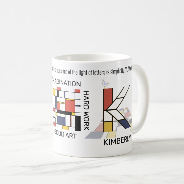 Taza De Café Neoplasticismo Monograma Art Elegante. Letra K (Anverso derecho)