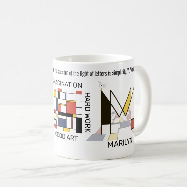 Taza De Café Neoplasticismo Monograma Art Elegante. Letra M (Anverso derecho)