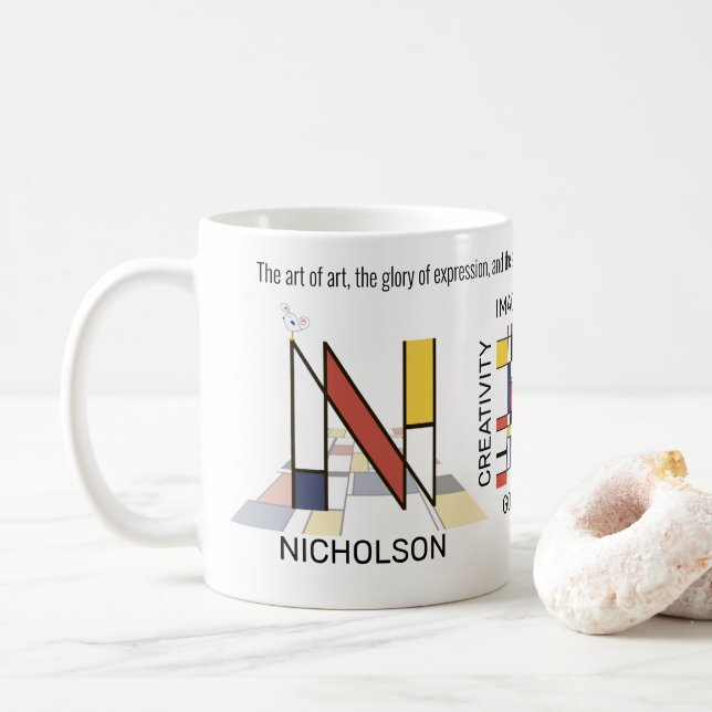Taza De Café Neoplasticismo Monograma Art Elegante. Letra N (Con donut)