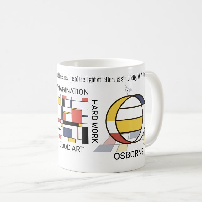 Taza De Café Neoplasticismo Monograma Art Elegante. Letra O (Anverso derecho)