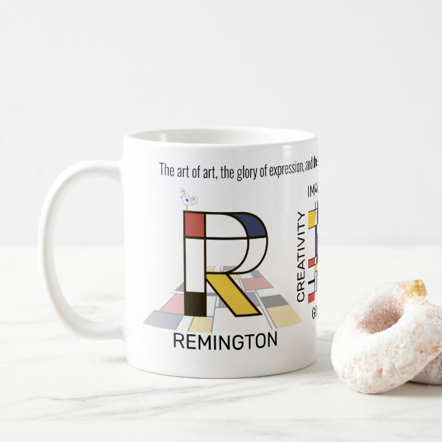 Taza De Café Neoplasticismo Monograma Art Elegante. Letra R (Con donut)