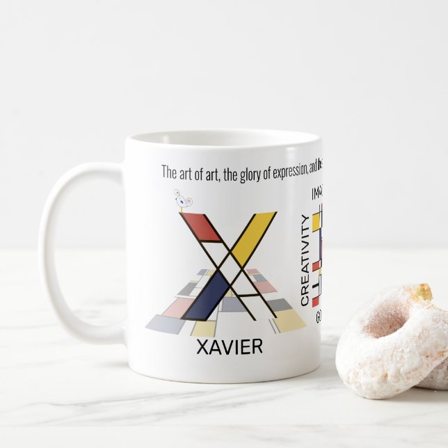Taza De Café Neoplasticismo Monograma Art Elegante. Letra X (Con donut)