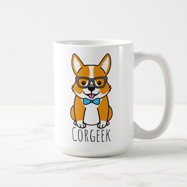 Taza De Café Nerdy Hipster Corgi con gafas y Bowtie (Derecha)