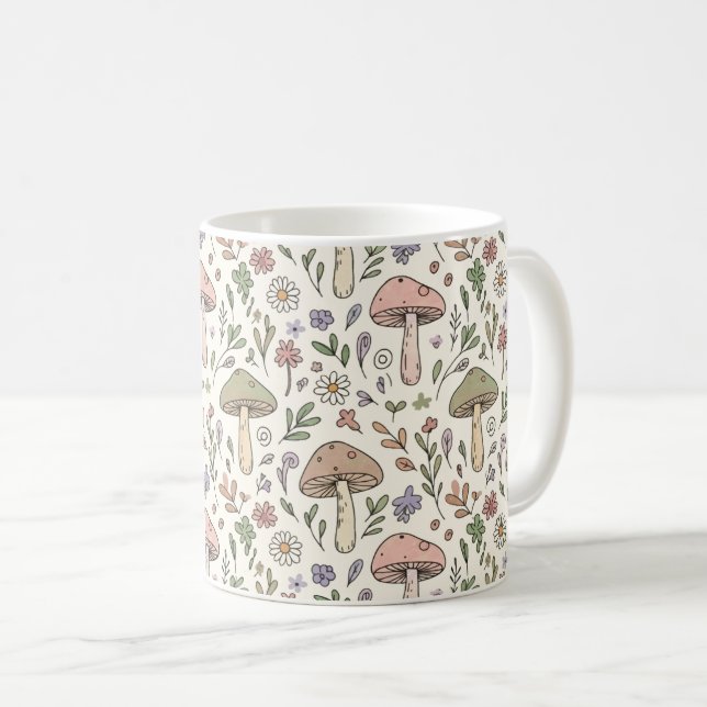 Taza De Café Neutral Beige Earthy Mushroom Seamless Pattern (Anverso derecho)