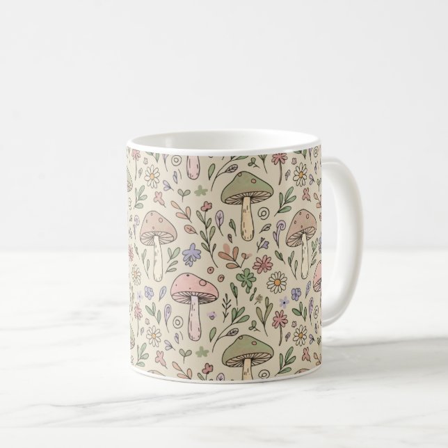 Taza De Café Neutral Beige Earthy Mushroom Seamless Pattern (Anverso derecho)