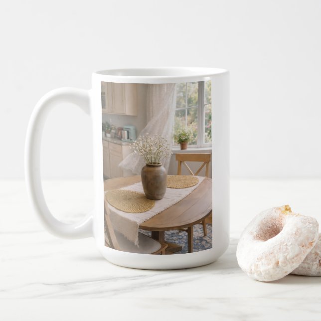 Taza De Café Neutral Farmhouse Wildflower Floral (Con donut)