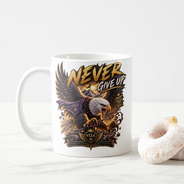 Taza De Café Never Give Up Eagle – Powerful (Con donut)