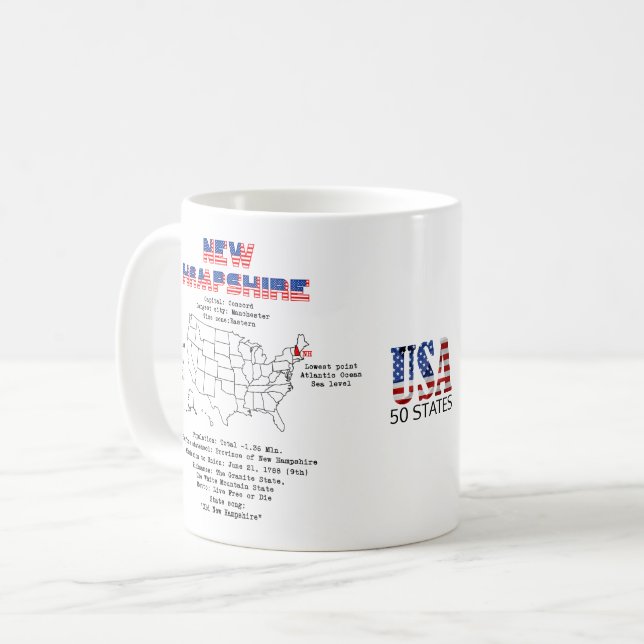 Taza De Café New Hampshire Estados Unidos en el mapa (Anverso izquierdo)