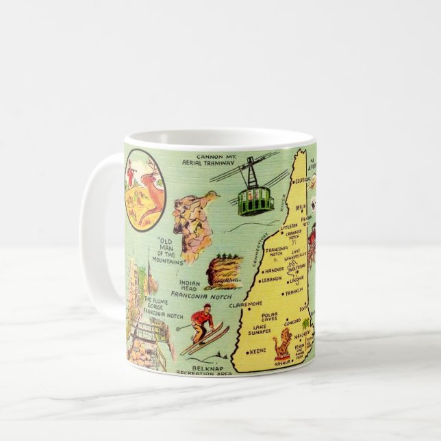 Taza De Café New Hampshire Illustrated Map Mug (Anverso izquierdo)