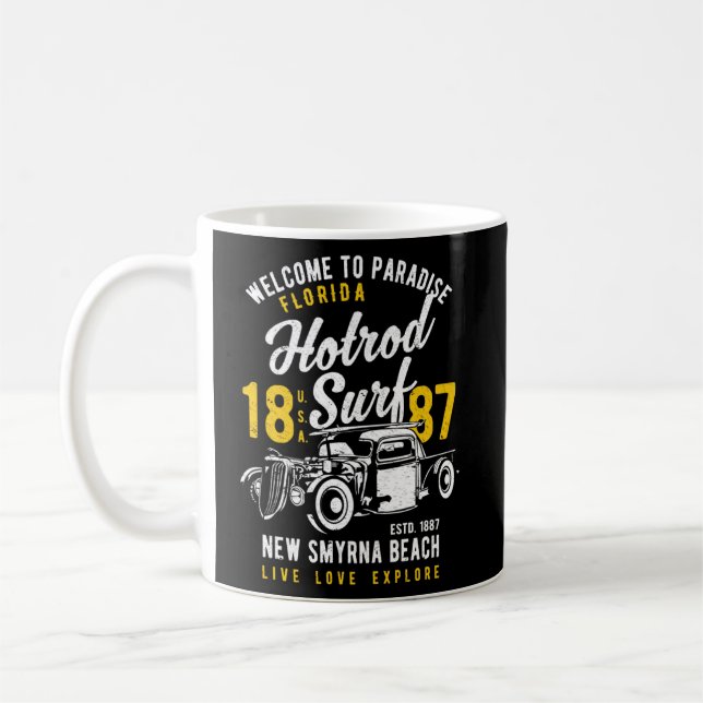 Taza De Café New Smyrna Beach Florida Hotrod Surf Distres (Izquierda)