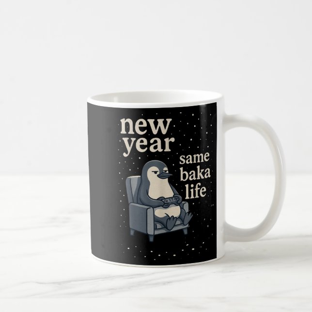 Taza De Café New Year Same Baka Life Penguin Joke Gaming Video  (Derecha)