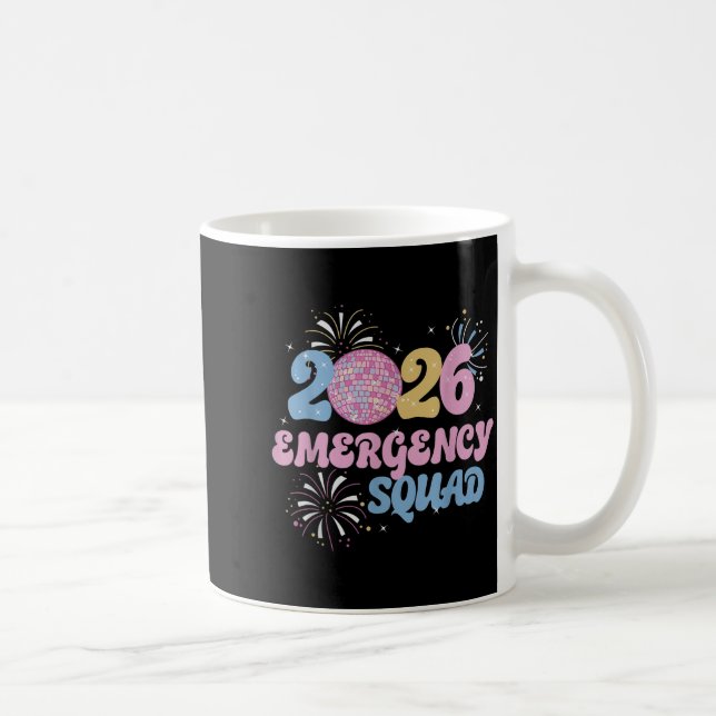 Taza De Café New Years 2026 Eve Emergency Squad Disco Ball Fire (Derecha)