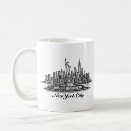 Taza De Café New York City Skyline Line Art Illustration