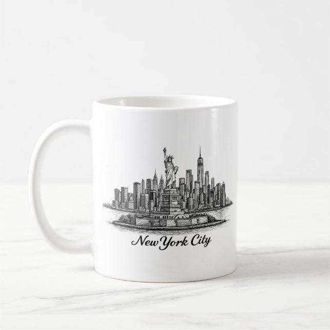 Taza De Café New York City Skyline Line Art Illustration (Izquierda)
