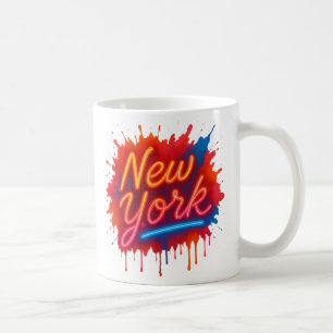 Taza De Café New York Neon Street Art - Colorido Retro