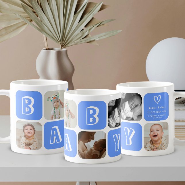 Taza De Café Newborn Baby Boy 5 photo collage keepsake Blue (Subido por el creador)