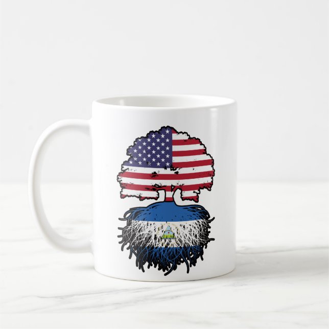 Taza De Café Nicaragua Bandera de raíces de árbol estadounidens (Izquierda)