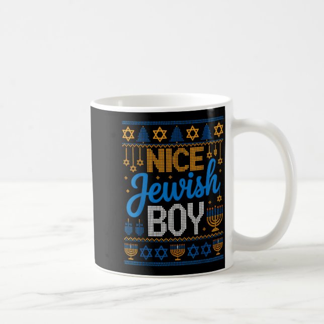 Taza De Café Nice Jewish Boy Hanukkah Menorah Dreidel Ugly Swea (Derecha)