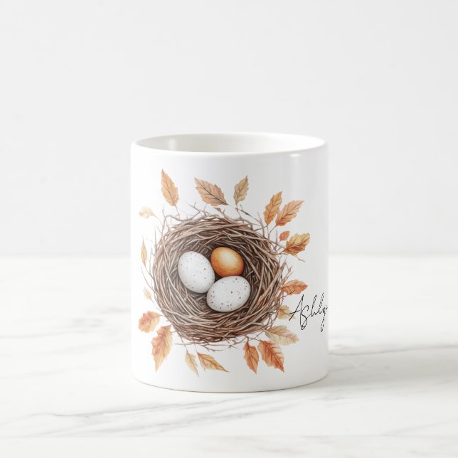 Taza De Café Nido de pájaro con hojas naranjas y huevos (Centro)