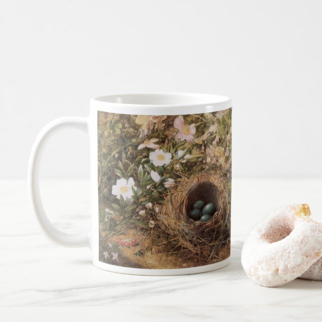 Taza De Café Nido de pájaro y Rosas de perros por John William  (Con donut)
