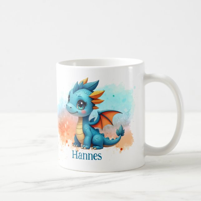 Taza De Café Niedlicher Babydrache blau orange - Kindertasse (Derecha)