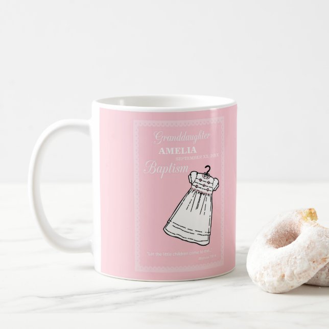 Taza De Café Nieta, bautismo en rosa personalizado (Con donut)