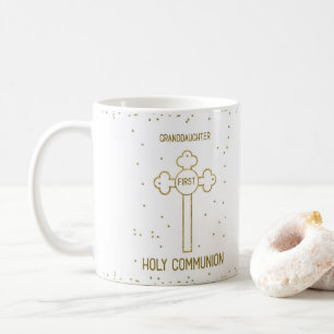 Taza De Café Nieta Primera Comunión Cruz de aspecto dorado