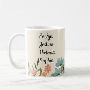 Taza De Café Nietos personalizados Nombres flores silvestres