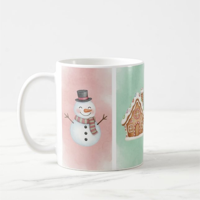 Taza De Café Nieve acuarela, reno y panza pingüino (Izquierda)